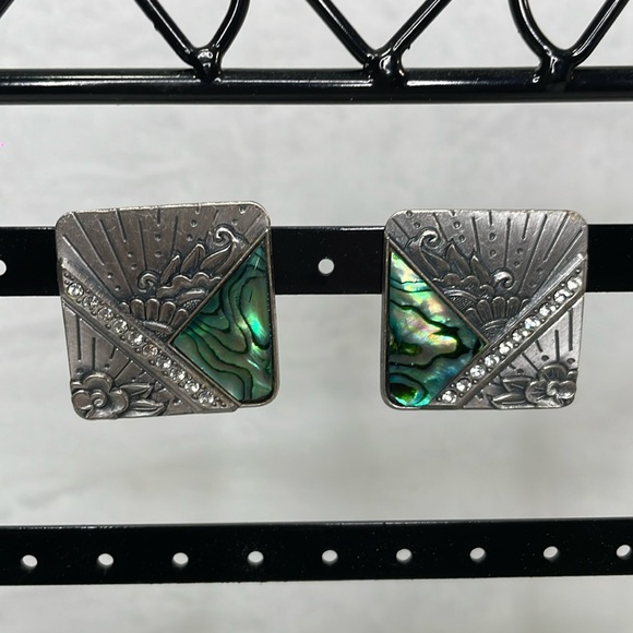 Jewelry - Vintage earrings signed by artist. Abalone, crystals and sterling silver.